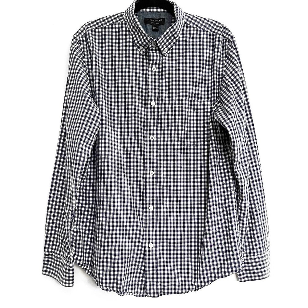 Banana Republic Soft Wash Tailored Slim Fit Navy Gingham Shirt